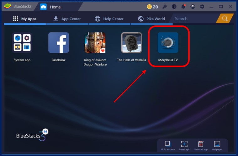bluestacks morpheus tv installing
