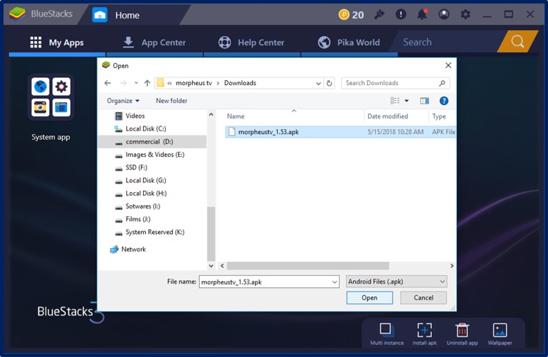 bluestacks select morpheus tv apk
